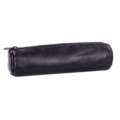 Trousse Fourre tout Rond Cuir ovin ébène 21 cm D 6 cm Noir