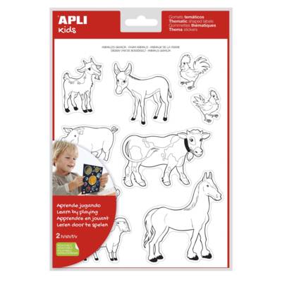 Pochette de 2 feuilles de gommettes enlevables à colorier sur la ferme