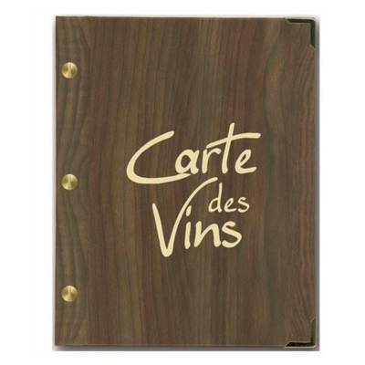 Carte des vins "AUTHENTIC" 23.5 x18.5 cm aspect bois foncé livrés avec 3 intercalaires