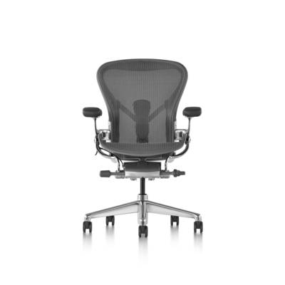 Fauteuil Aeron graphite/alu poli Herman MILLER avec accoudoirs multi-positions