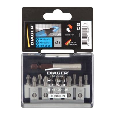 Embout torsion PZ 25mm - coffret de 12 pièces - Gedimat - DIAGER