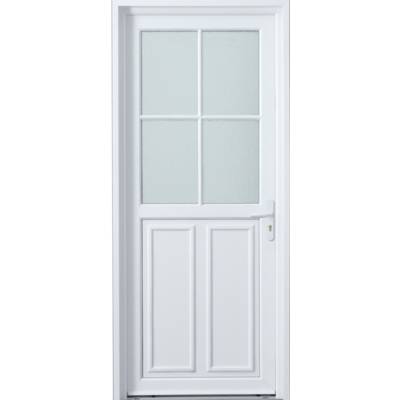 Porte d'entrée PVC EGINA blanc dormant 60 mm avec tapées pour isolation 120 mm - 215 x 90 cm - Gedimat - GIMM MENUISERIES