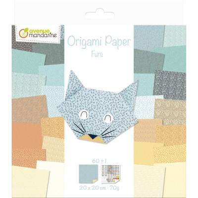 Paquet de 60 feuilles Origami 20x20 cm 70g (30 motifs x 2 feuilles) FURS - AVENUE MANDARINE