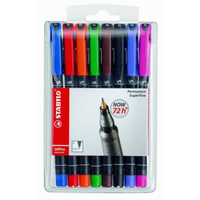 Pochette de 8 Feutres pour Transparent OHPen Permanent Pointe superfine (0,4mm) - STABILO
