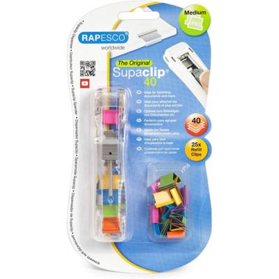 Distributeur Supaclip® 40 Transparent avec 25 Pinces Multicolores