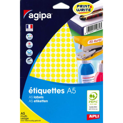 Etui A5  de 2940 Pastilles Gommettes Rondes 8 mm Jaune