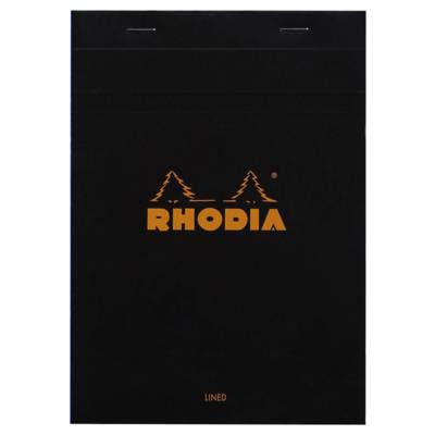 Bloc agrafé Rhodia N°16 14,8x21 cm 80 feuillets ligné avec marge 80g - Noir