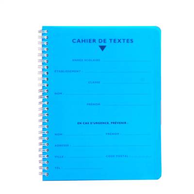 Cahier de Textes Spirale POLYPRO 17x22 124p séyès 70g Couleur Aléatoire