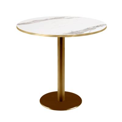 Table pied Doré Ø70cm marbre blanc chants laiton - intérieur - RestooTab