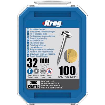 Vis à trous de poche 32 mm Revêtu de Zinc Maxi-Loc, Filetage fin - KREG - SML-F125-100