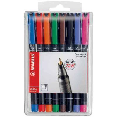 Pochette de 8 Feutres pour Transparent OHPen Permanent Pointe fine (0,7mm) - STABILO