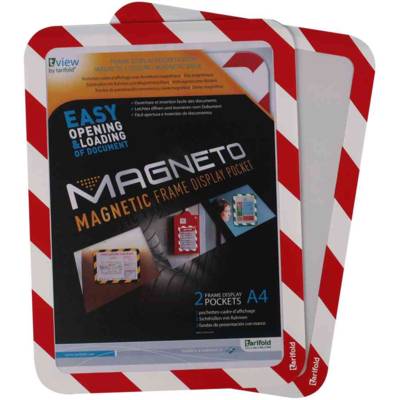 Pochettes-cadre MAGNETO SAFETY A4 Fixation magnétique Rouge/Blanc Lot de 2 - TARIFOLD