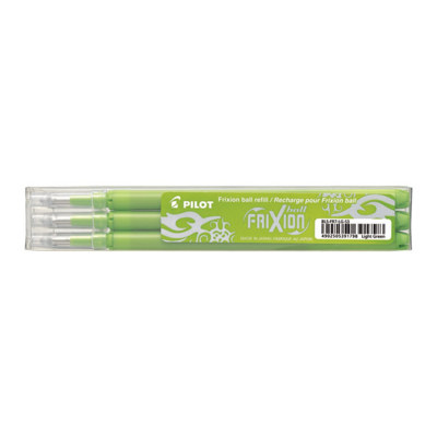 Pochette de 3 recharges pour roller FriXion Ball pointe moyenne (0,7mm). Encre vert pomme