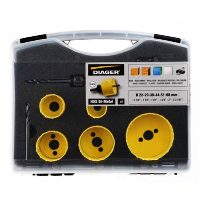 Scie cloche jaune bi-métal + 2 pilotes hex + foret centreur - mallette de 9 pièces - Gedimat - DIAGER