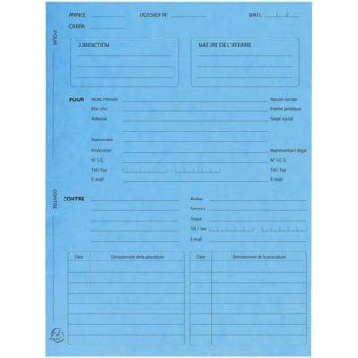 Pack 25 chemises Avocats Imprimées Procédure 25x32 cm 265g Bleu - EXACOMPTA
