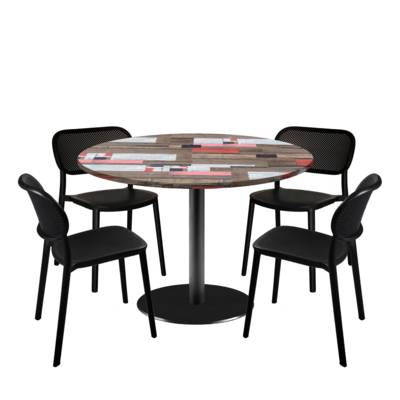 Lot table Ø120cm & 4 chaises - pied noir plateau bois redden wood - intérieur - RestooTab
