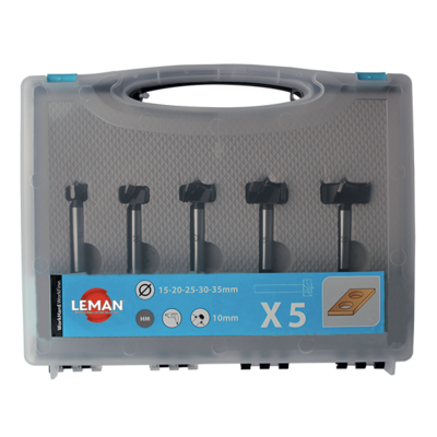 Coffret de 5 mèches à façonner à fond plat LEMAN HM D. 15,20,25,30,35 mm Q. 10 mm - 100.700.05 - Maxoutil
