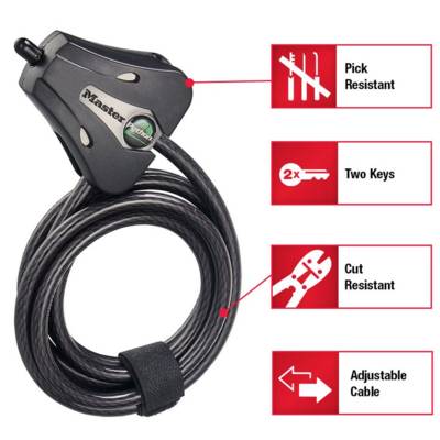 Câble de verrouillage ajustable Python™ MASTERLOCK L 1,8 m x Ø8 mm - Noir - 8418EURD