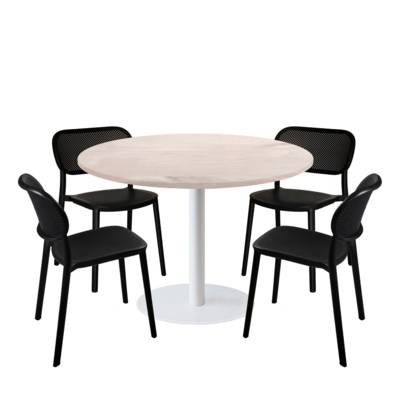 Lot table Ø120cm & 4 chaises - pied blanc plateau chêne bosco - intérieur - RestooTab