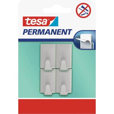 Pack 4 Crochets Permanents Rectangulaires Métal Brossé Adhésifs Taille S Gris