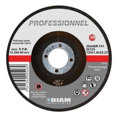 Disque abrasif diam.125 X 1.6 X 22.23 inox - DIAM INDUSTRIES - DI125/22