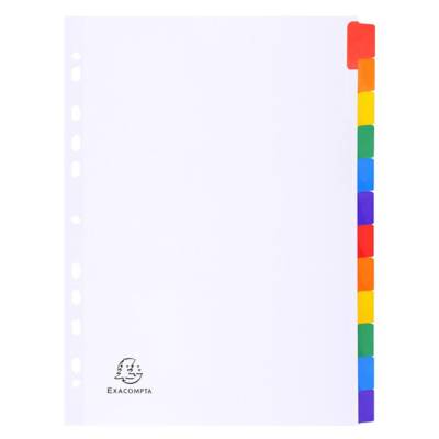 Intercalaires carte blanche 160g avec onglets couleurs renforcés - 12 positions - A4 - Blanc