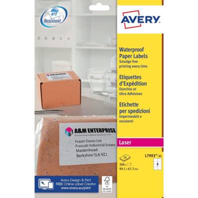 Boite 200 etiquettes laser ultra résistante blanches 99,1x67,7 expédition