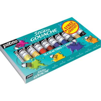 Studio Gouache Starter Set 10 Tubes Assortis 20 Ml Et Pinceau - PÉBÉO