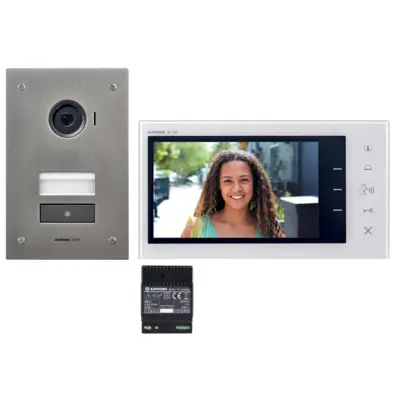 Kit vidéo JV 2 fils intégral, platine inox encastrée, moniteur 7 pouces & alimentation - AIPHONE - JVS1F