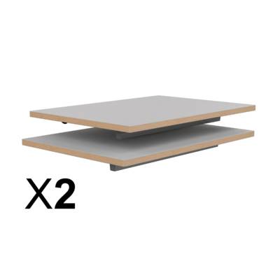 Lot de 2 plateaux TAGE/GANGE ép.21 mm stratifié chant bois - 70x50 cm - Gris perle - MOBIDECOR