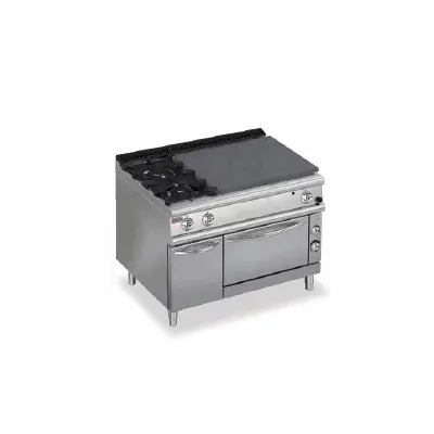 Fourneau 2 feux vifs à gaz avec plaque coup de feu sur four électrique et placard neutre - 70TPF/GE1203SX - Baron