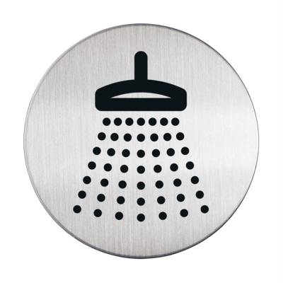 Pictogramme autocollant Douche Rond Inox 83 mm Argent