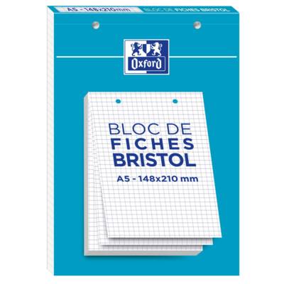 Bloc de 30 Fiches Bristol Perforées A5 Q5/5 Blanc