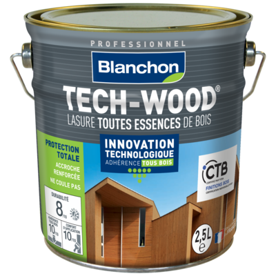 Lasure pour bardages et bois verticaux Tech-Wood - incolore - bidon de 2,5 l - BLANCHON - 01220789