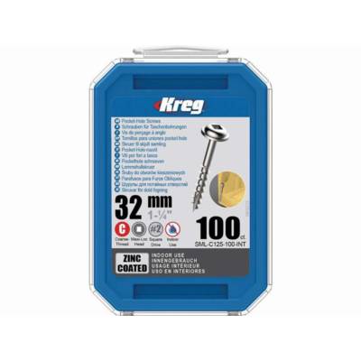 Vis zinc KREG 32 mm avec filetage grossier - Boite de 100 vis - SML-C125-100-INT