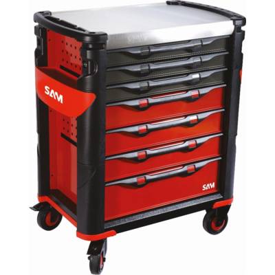 Servante grand volume 7 tiroirs SAM OUTILLAGE rouge plateau inox - 417H - Maxoutil