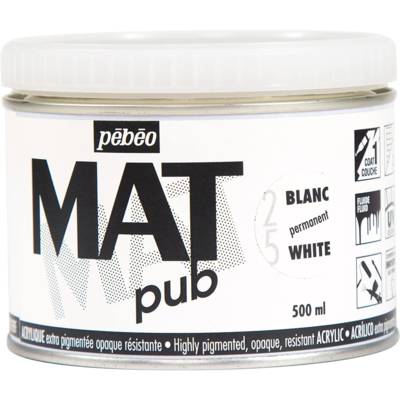 Pot 500ml Peinture Acrylique MAT pub BLANC PERM - PÉBÉO