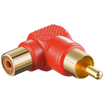 Adaptateur RCA coudé 90° Mâle - Femelle plaqué or rouge