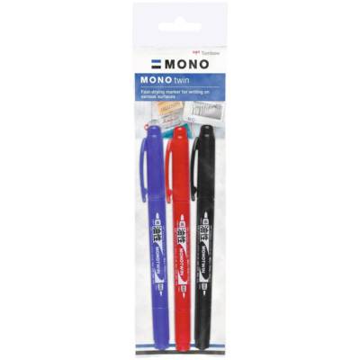 Kit de 2 Marqueurs Permanents MONO twin 0,8 et 0,4 mm Bleu Noir Rouge