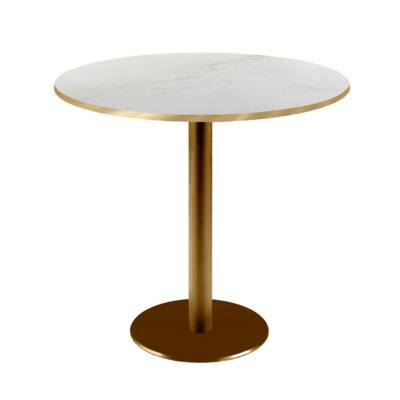 Table pied Doré Ø70cm marbre paros chants laiton - intérieur - RestooTab