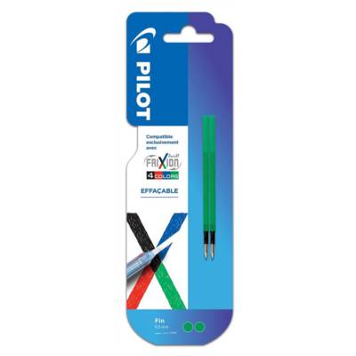 Pack 2 recharges FriXion Ball 4 couleurs - Encre gel effaçable - Pointe fine Vert