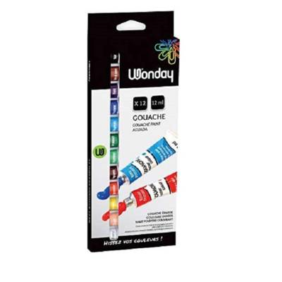 Boite de 12 tubes de gouache couleurs assorties