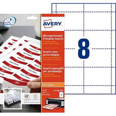 Boite de 160 bristols Microperforés 190g 60x90 mm en planche A4 pour badges