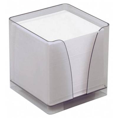 Boîtier plexi fumé + recharge bloc blanc 580 feuilles 90g 9x9x9 cm