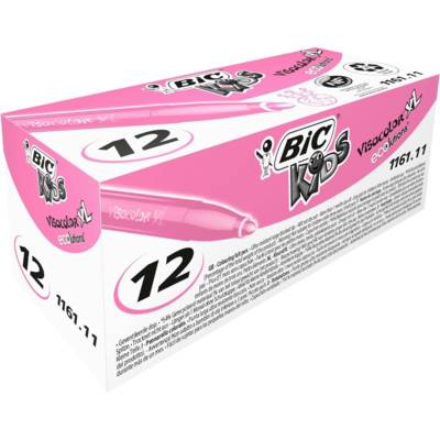 Boîte de 12 feutres de coloriage KIDS VISACOLOR XL Pointe large bloquée Rose - BIC