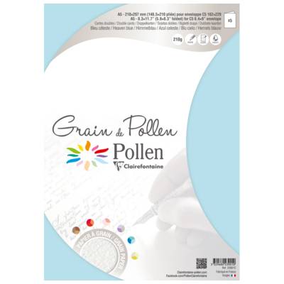 Etui de 5 cartes pliées Grain de Pollen 148,5x210 bleu celeste