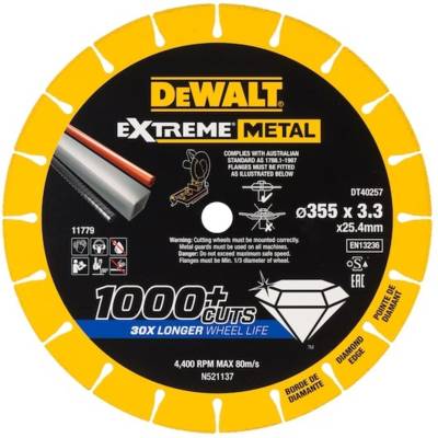 Disque Extreme Métal 355 x 25.4 x 3.3 mm DEWALT - DT40257-QZ - Maxoutil