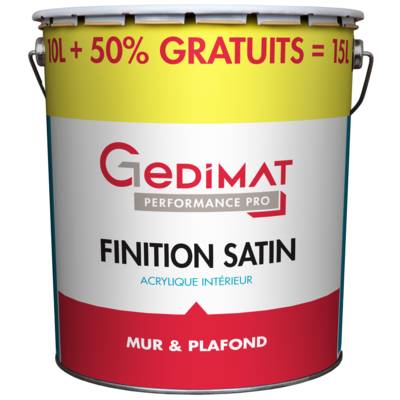 Peinture chantier GEDIMAT acrylique pot de 10L + 50% gratuit ton satin GEDIMAT PERFORMANCE PRO - Gedimat