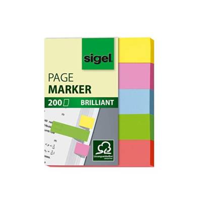 HN625 Marque-pages adhésifs en papier, 200 feuilles de 5 x 1,2 cm, 5 couleurs - SIGEL