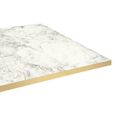 Plateau de table 70x70cm Marbre Bianca Luna & laiton - RestooTab